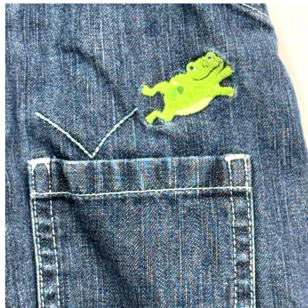 Gymboree Denim Overalls Baby 6-12 Months Blue Frog Embroidery Vintage Playwear
